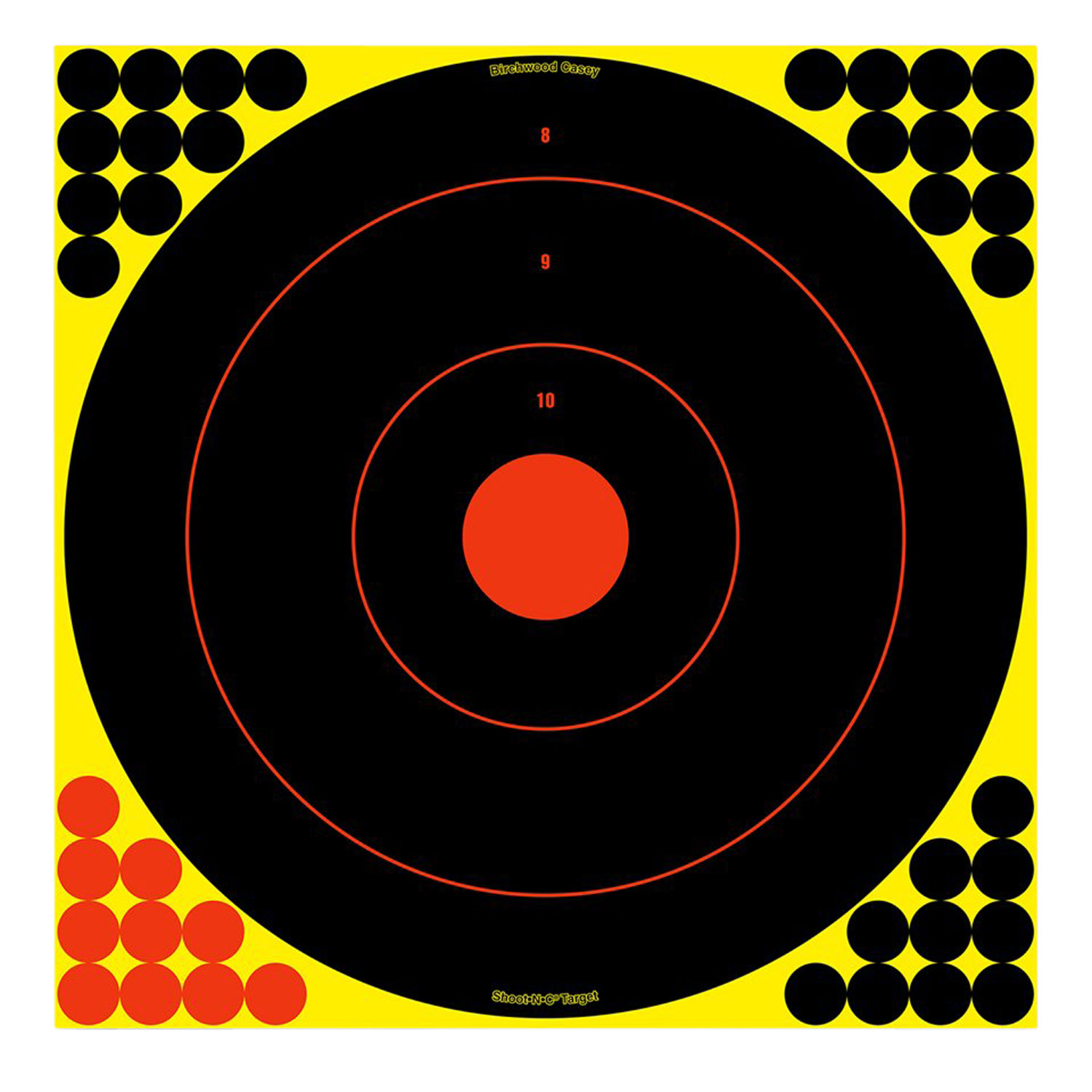 Birchwood Casey 34186 Shoot-N-C Reactive Target Self-Adhesive Paper Black/Yellow/Red 12″ Bullseye 12 Pack