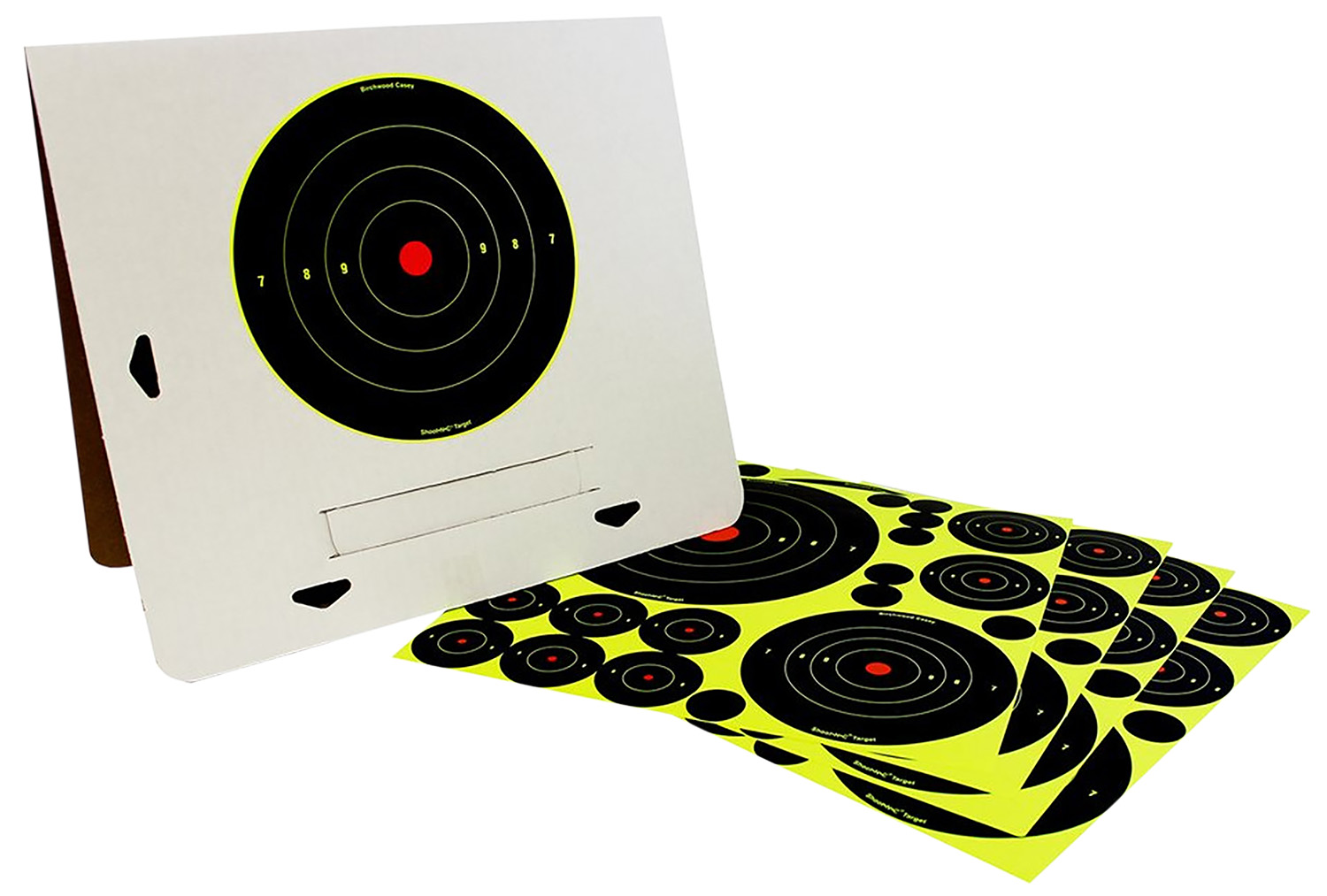 Birchwood Casey 34208 Shoot-N-C Reactive Target Variety Pack Self-Adhesive Paper Black/Yellow Bullseye 4 Pack