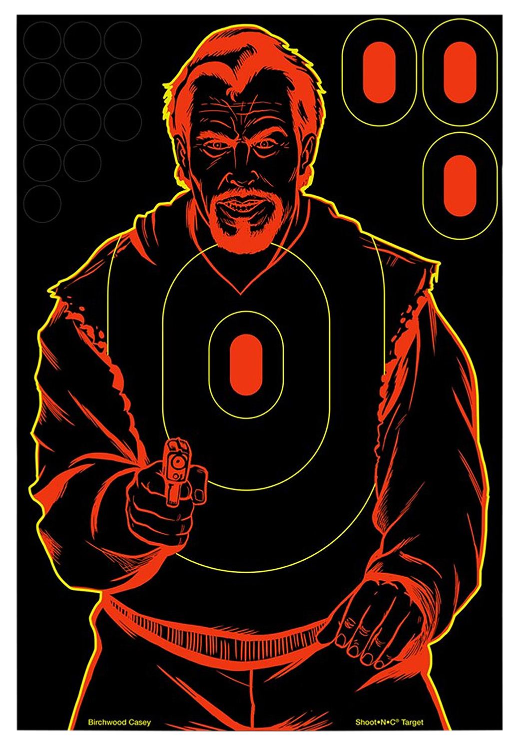 Birchwood Casey 34647 Shoot-N-C Reactive Target Self-Adhesive Paper Black/Red 12″x18″ Bad Guy Silhouette 12 Pack