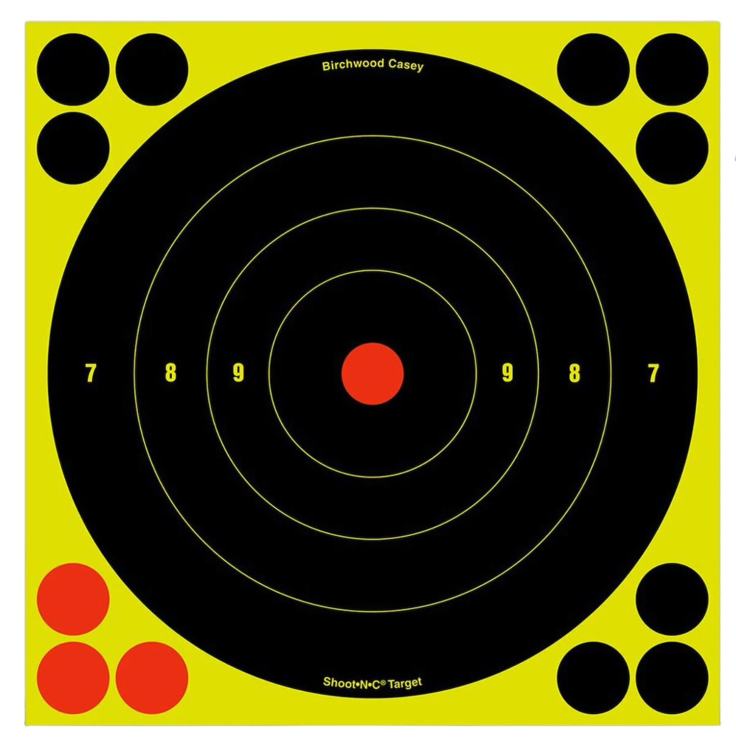 Birchwood Casey 34825 Shoot-N-C Reactive Target Self-Adhesive Paper Black/Yellow/Red 8″ Bullseye 30 Pack