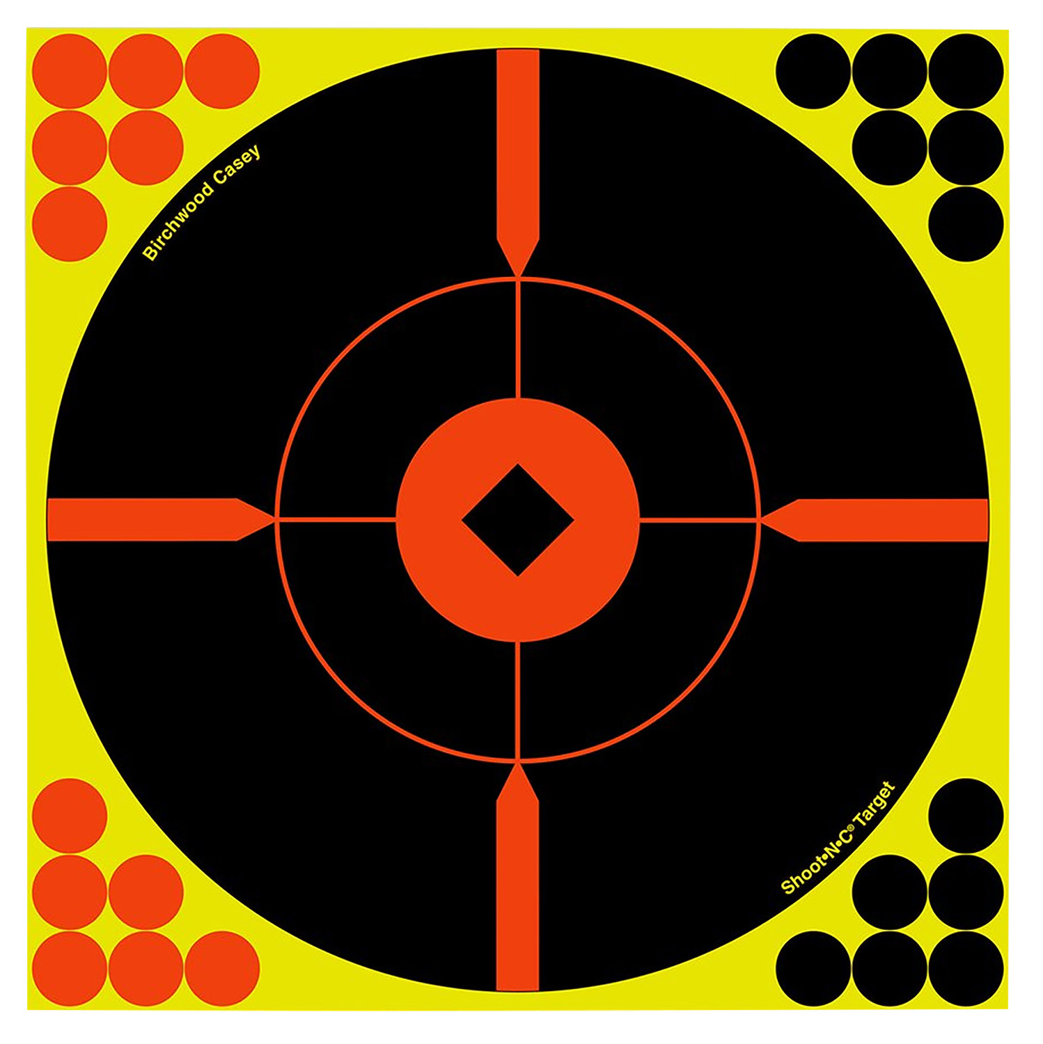 Birchwood Casey 34850 Shoot-N-C Reactive Target Self-Adhesive Paper Black/Yellow/Red 8″ Bullseye BMW 50 Pack
