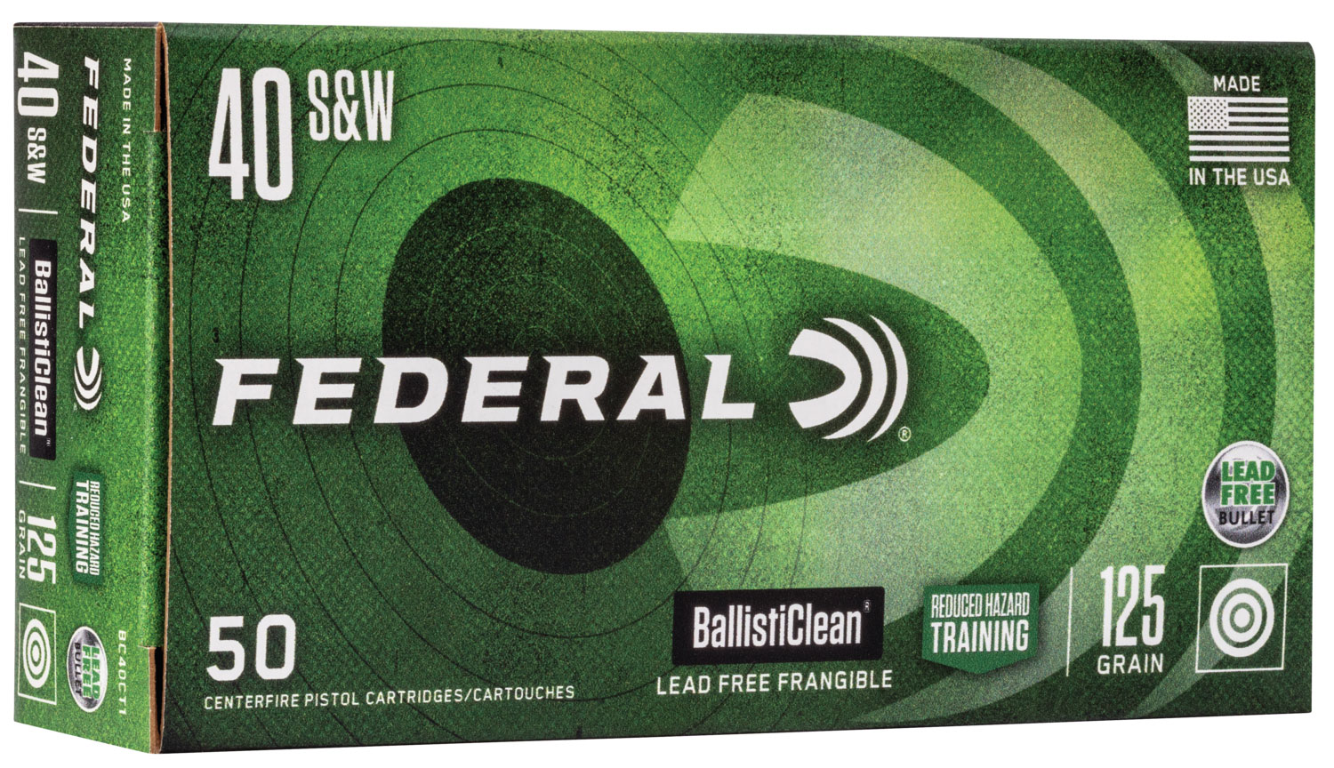 Federal BC40CT1 BallistiClean Reduced Hazard Training 40S&W 125gr Lead Free Frangible 50 Per Box/20 Case