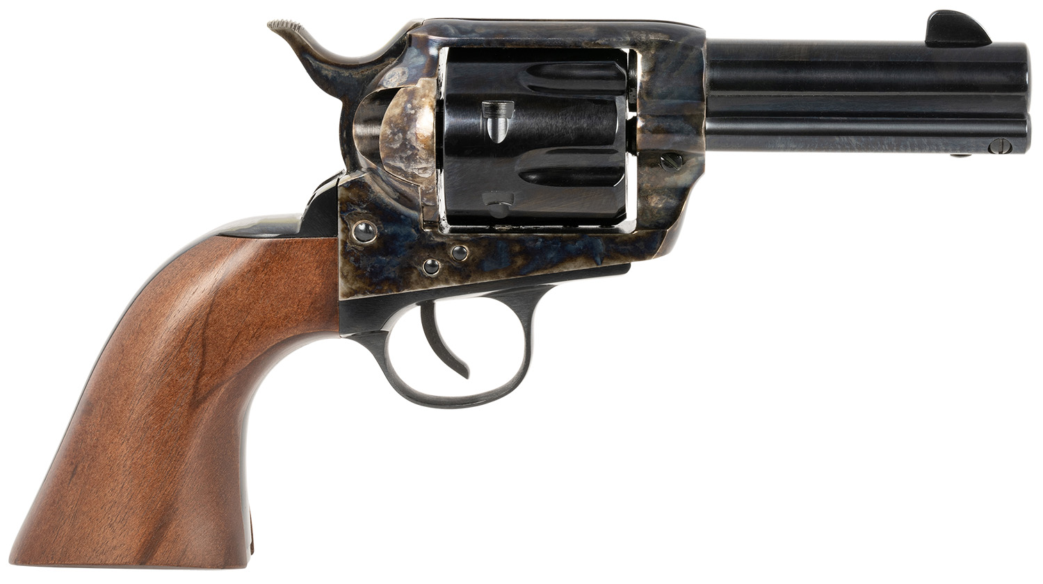 Traditions SAT73005 1873 Frontier 357 Mag 6rd 3.50″ Blued Cylinder & Barrel Color Case Hardened Steel Frame Walnut Navy Size Grip