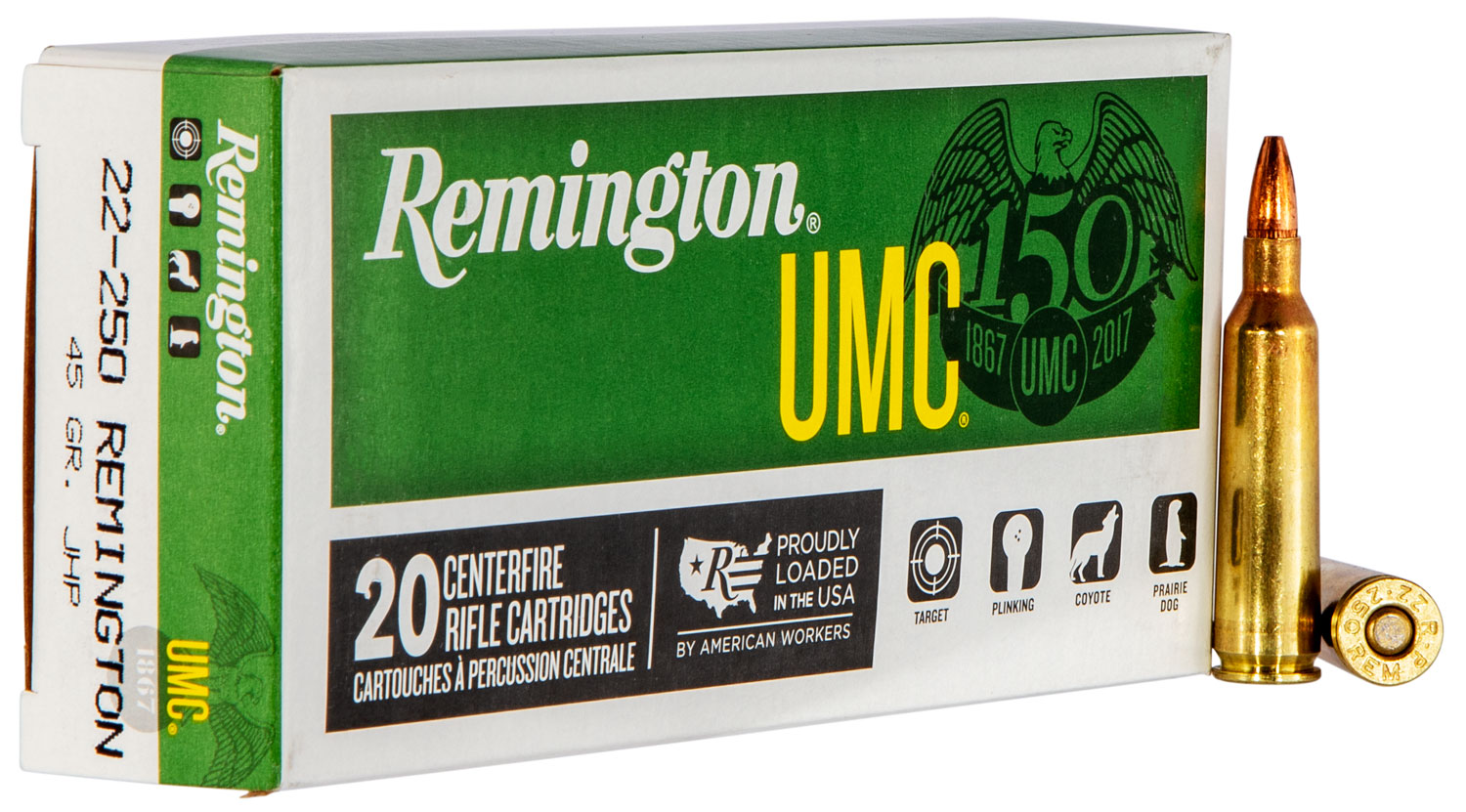Remington Ammunition 23750 UMC 22-250Rem 45gr Jacketed Hollow Point 20 Per Box/10 Case