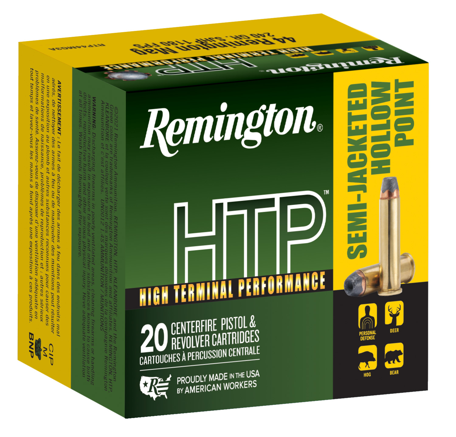 Remington Ammunition 23010 HTP 44RemMag 240gr Semi Jacketed Hollow Point 20 Per Box/25 Case