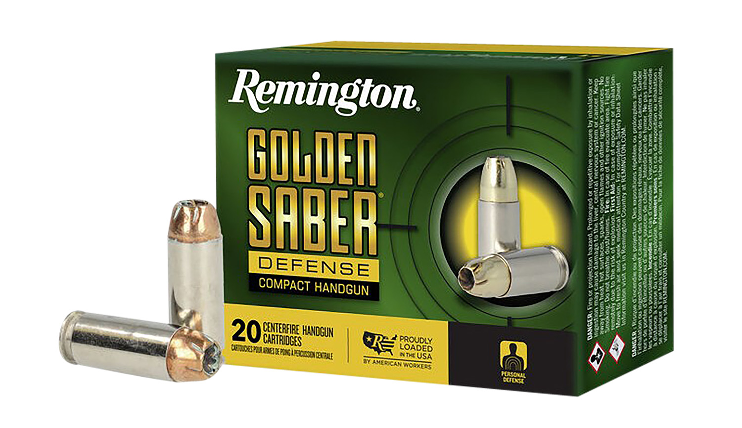 Remington Ammunition R21370 Golden Saber Defense 10mmAuto 180gr Brass Jacketed Hollow Point 20 Per Box/25 Case