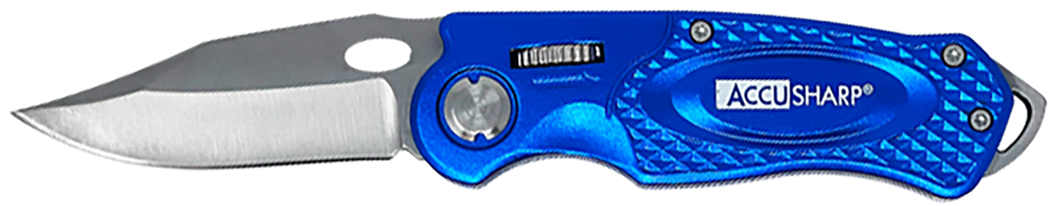 AccuSharp 701C Sport 3″ Folding Plain Stainless Steel Blade/Blue Anodized Aluminum Handle Includes Belt Clip
