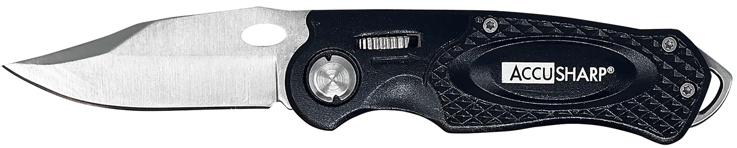 AccuSharp 703C Sport 3″ Folding Plain Stainless Steel Blade/Black Anodized Aluminum Handle Includes Belt Clip