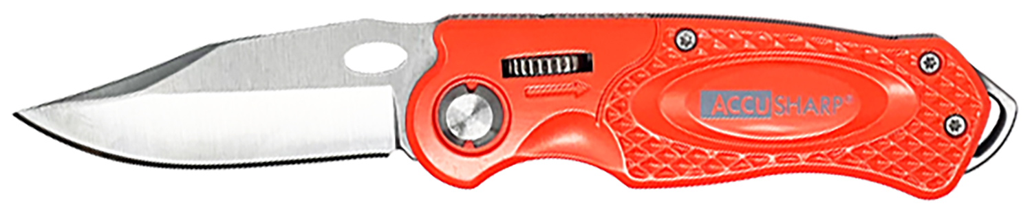 AccuSharp 709C Sport 3″ Folding Plain Stainless Steel Blade/Blaze Orange Anodized Aluminum Handle Includes Belt Clip