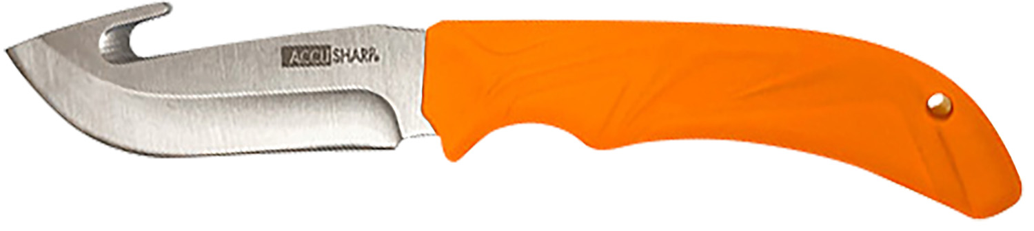 AccuSharp 729C Gut Hook 3.50″ Fixed Gut Hook Plain Stainless Steel Blade/Blaze Orange Rubber Handle Includes Belt Carry Pouch