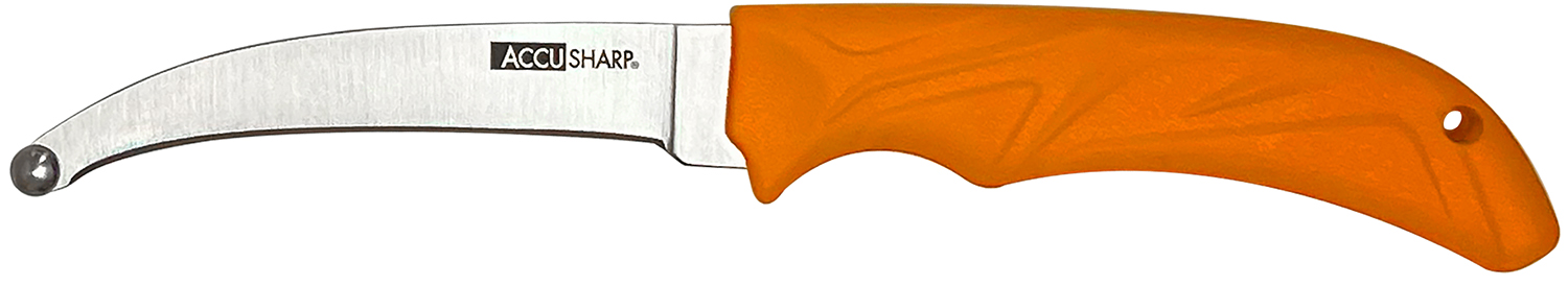 AccuSharp 734C AccuZip 4″ Fixed Plain Stainless Steel/ Blade Blaze Orange Ergonomic Anti-Slip Rubber Handle
