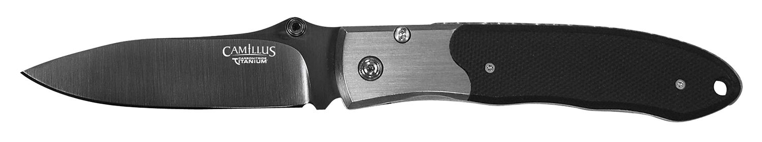 Camillus 18671 Pristine  3″ Folding Drop Point Plain Black VG-10 Carbonitride Titanium Blade, Black/Silver G10/SS Handle