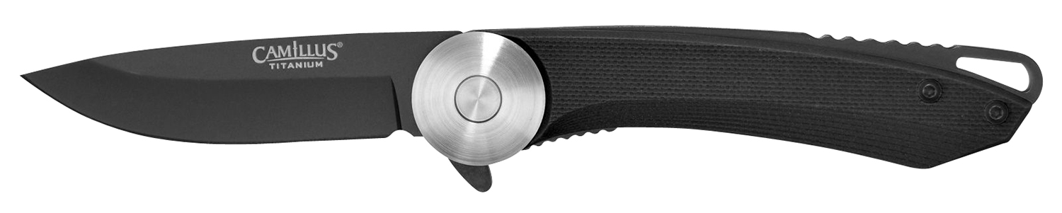 Camillus 19640 Cirque  2.75″ Folding Drop Point Plain Black AUS-8 Carbonitride Titanium Blade, Black G10 Handle