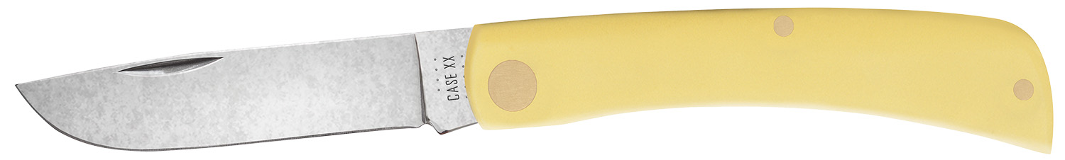 Case 00032 Sod Buster Jr. 2.80″ Folding Skinner Plain Tumble Polish Chrome Vanadium Steel Blade/Yellow Synthetic Handle