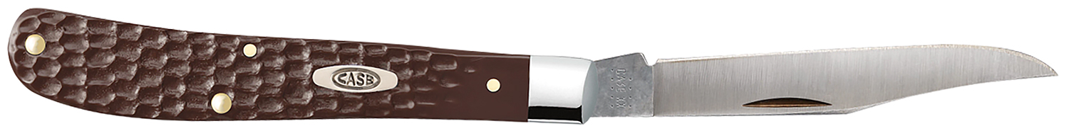 Case 00135 Trapper Slimline 3.25″ Folding Clip Point Plain Mirror Polished Tru-Sharp SS Blade, Brown Jigged Synthetic Handle