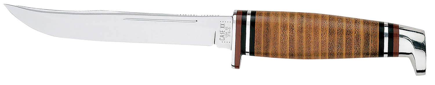Case 00381 Hunter 5″ Fixed Clip Point Plain Mirror Polished Tru-Sharp SS Blade/4.50″ Grooved Leather Handle Includes Sheath