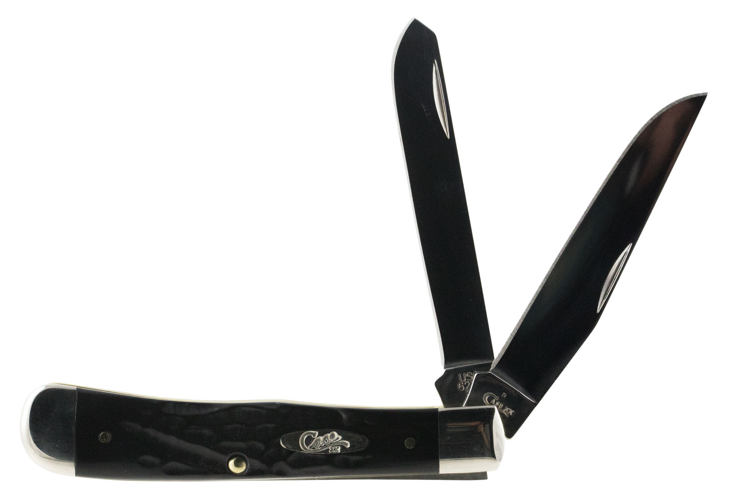 Case 18221 Trapper 3.25″/3.27″ Folding Clip Point/Spey Plain Mirror Polished Tru-Sharp SS Blade Rough Black Jigged Synthetic Handle