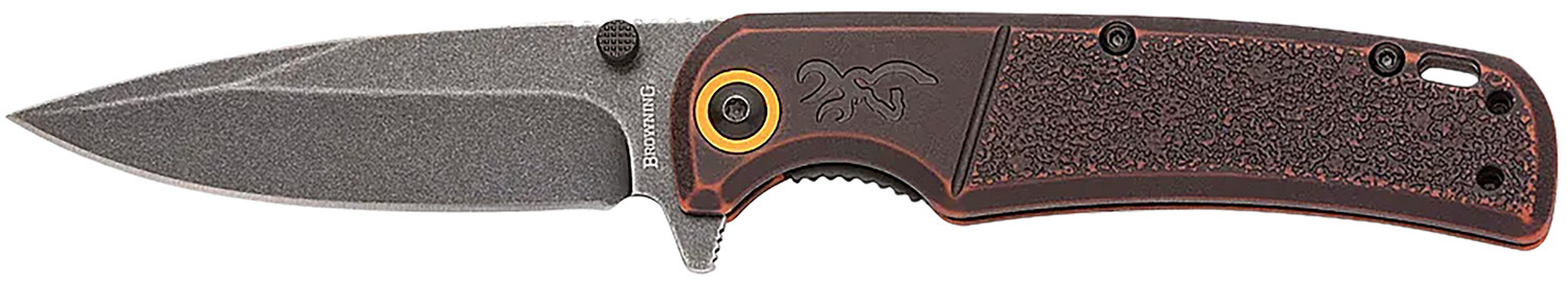 Browning 003220581 Buckmark EDC Slim 3.13″ Folding Drop Point Plain Black Stonewashed D2 Steel Blade, Bronze Stonewashed Polymer Handle