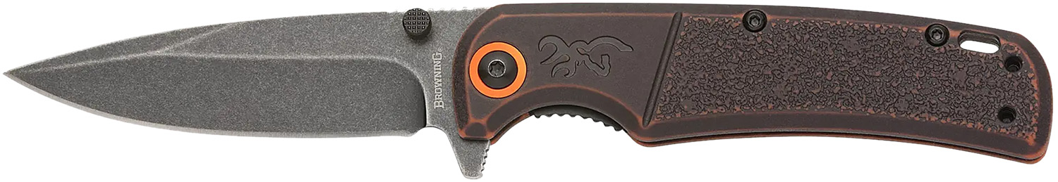 Browning 3220581B Buckmark  EDC Slim 3.13″ Folding Drop Point Plain Black Stonewashed D2 Steel Blade, Bronze Stonewashed Polymer Handle, Box Packaging