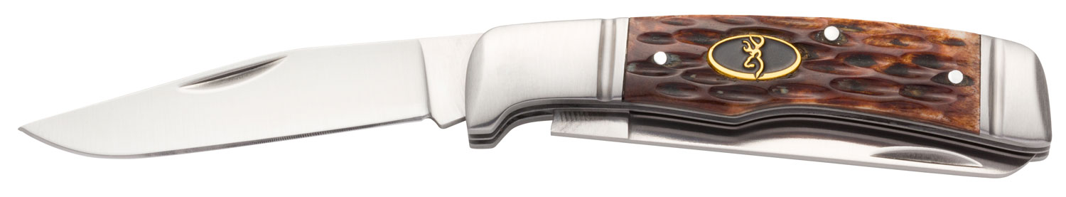 Browning 3220012 Joint Venture  2.88″ Folding Drop Point/Spey Point Plain 8Cr13MoV SS Blade Brown Jigged Bone Handle