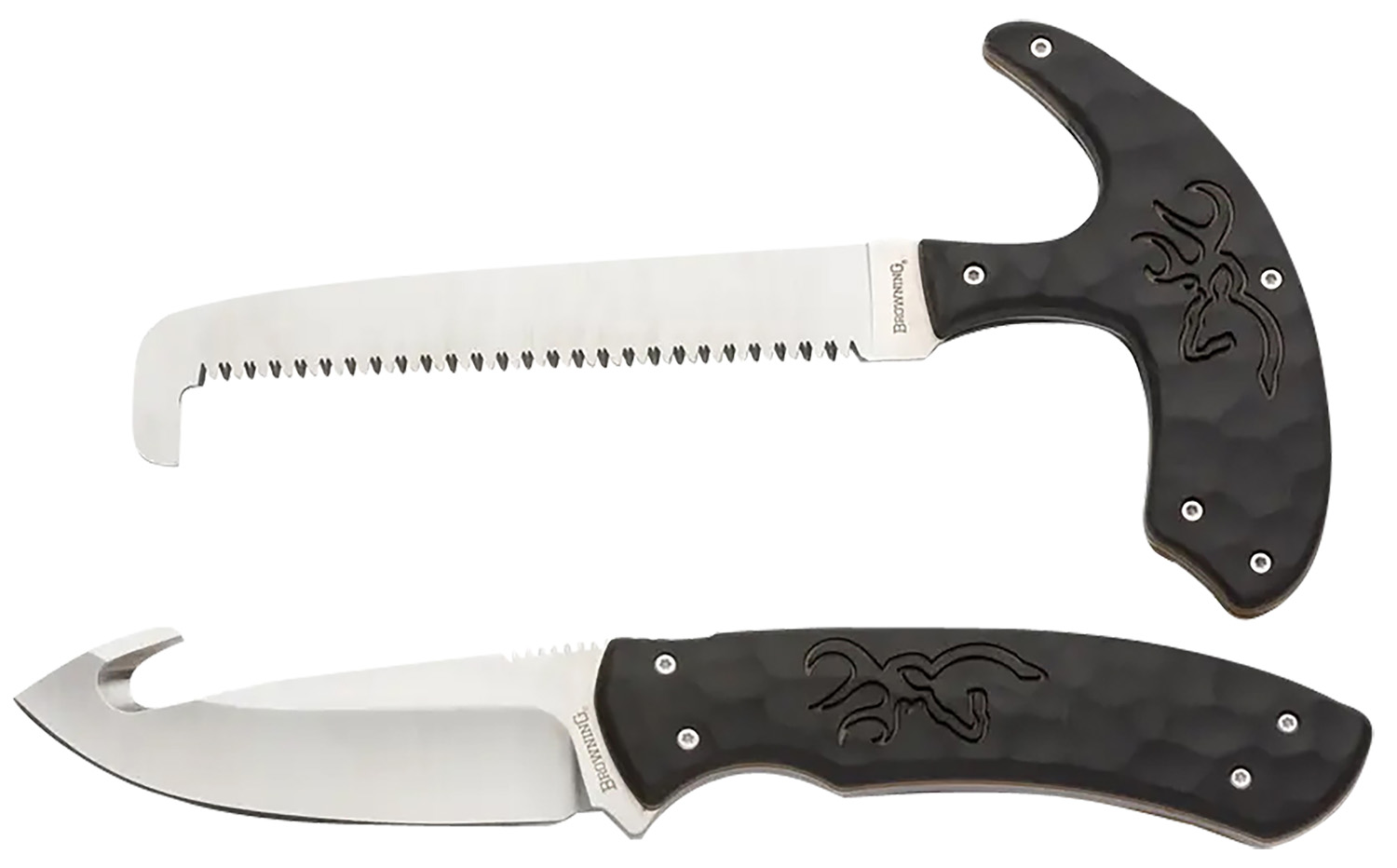 Browning 3220420 Primal Combo  3.75″/5.25″ Fixed Drop Point Gut Hook/Skinner, Saw 8Cr13MoV SS Blade, Black Polymer w/Rubber Overmold & Finger Grooves Handle, 2 Piece Set, Includes Sheath