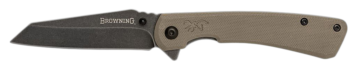 Browning 3220512 Branded Rock EDC 3″ Folding Wharncliffe Plain Black Stonewashed 7Cr17MoV SS Blade, Flat Dark Earth G10 Handle