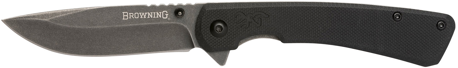 Browning 3220514 Branded Rock EDC 3″ Folding Drop Point Plain Black Stonewashed 7Cr17MoV SS Blade, Black G10 Handle