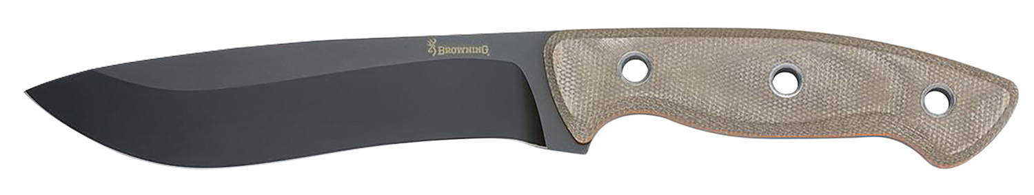 Browning 3220517B Desolation Large 6″ Fixed Drop Point Plain Black Powder Coated 440C SS Blade, Tan Micarta Laminate Handle