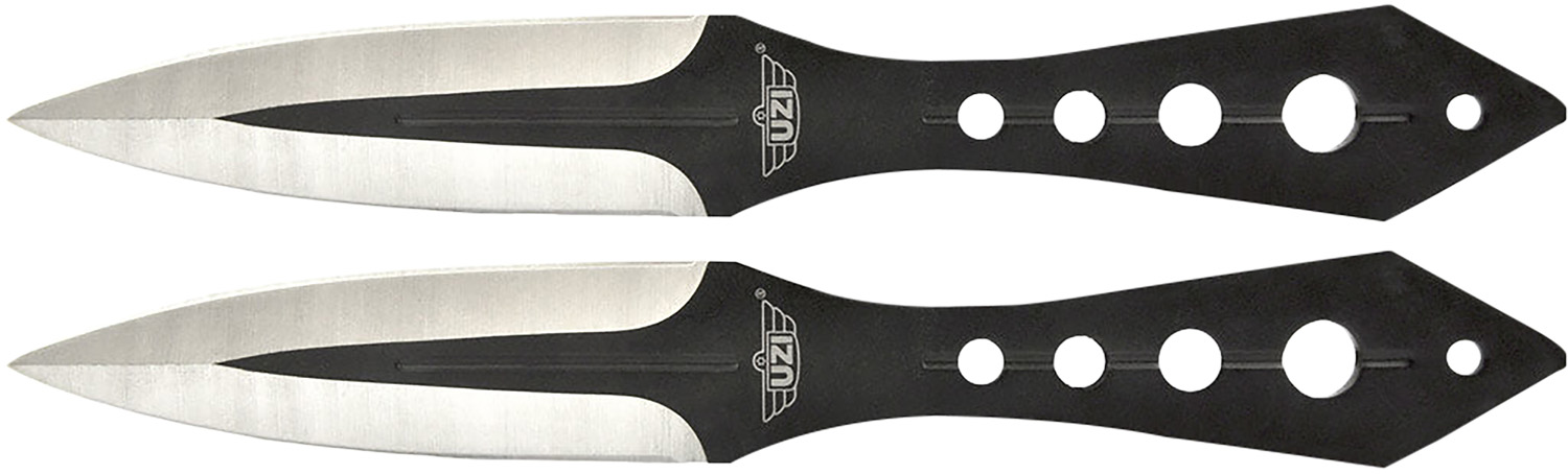 Uzi Accessories UZKTRWTZP Throwing Knives  Two Fixed Plain Black/Silver Stainless Steel Blade, Black Stainless Steel Handle, Includes Nylon Holster