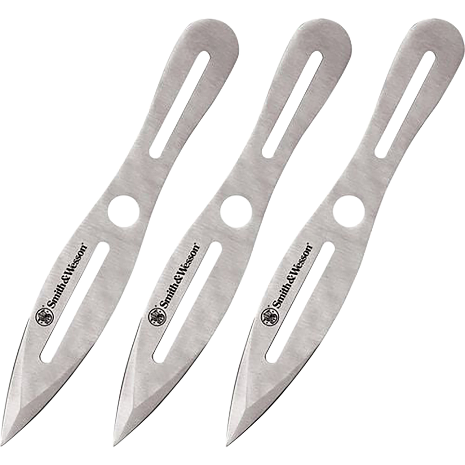 Smith & Wesson Knives SWTK10CP Bullseye Throwing Knives 5″ Fixed Dual Edge Spear Point Plain 2Cr13MoV SS Blade, Stainless Steel Handle, Includes Sheath Set of 3, 10″ OAL