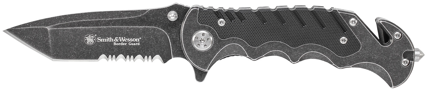 Smith & Wesson Knives SWBG10SCP Border Guard 3.50″ Folding Part Serrated Stainless Steel Blade 4.80″ Aluminum/G10 Handle Includes Pocket Clip