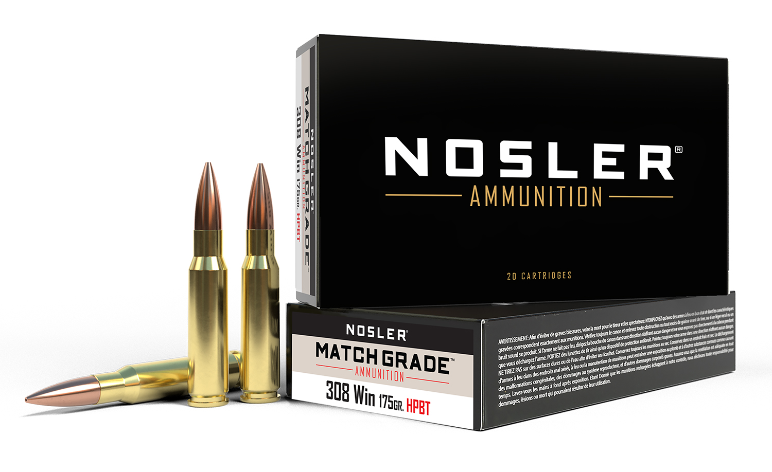 Nosler 60072 Match Grade 308Win 175gr Custom Competition Hollow Point Boat Tail 20 Per Box/10 Case