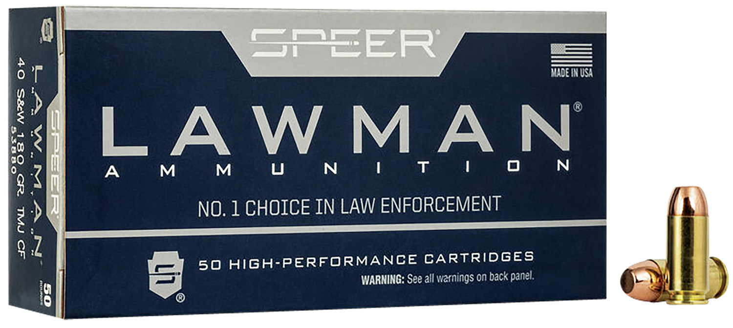 Speer 53880 Lawman Training Clean-Fire 40S&W 180gr Total Metal Jacket Round Nose 50 Per Box/20 Case