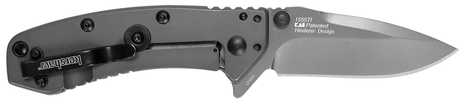 Kershaw 1555TIX Cryo 2.75″ Folding Drop Point Plain Gray TiN 8Cr13MoV SS Blade Gray PVD Stainless Steel Handle Clamshell Packaging