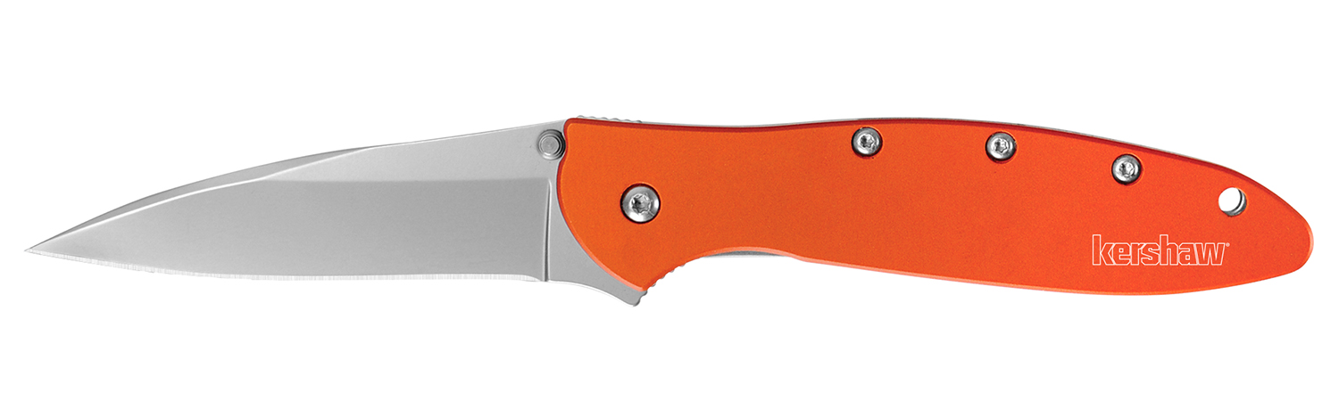 Kershaw 1660OR Leek 3″ Folding Drop Point Plain Bead Blasted 14C28N Steel Blade Orange Anodized Aluminum Handle Includes Pocket Clip