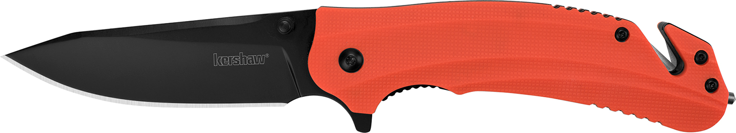 Kershaw 8650 Barricade  3.50″ Folding Drop Point Plain Black Oxide 8Cr13MoV SS Blade Orange Glass-Filled Nylon Handle Features Glass Breaker Includes Pocket Clip
