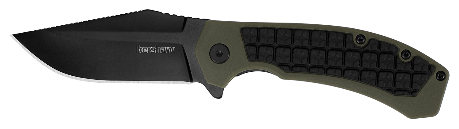 Kershaw 8760 Faultline 3″ Folding Drop Point Plain Black Oxide 8Cr13MoV SS Blade Black/OD Green Glass-Filled Nylon Handle Includes Pocket Clip
