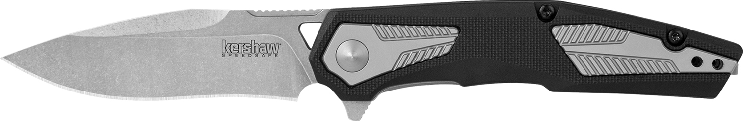 Kershaw 1390 Tremolo EDC 3.13″ Folding Clip Point Plain Stonewashed 4Cr14 Blade, Black GFN/SS Handle