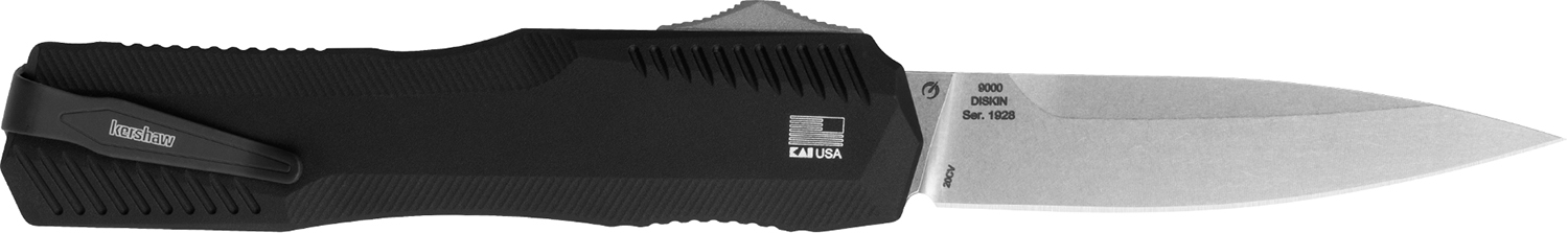 Kershaw 9000 Livewire 3.30″ OTF Spear Point Plain Stonewashed CPM 20V SS Blade/ Textured Black Anodized Aluminum Handle Includes Pocket Clip