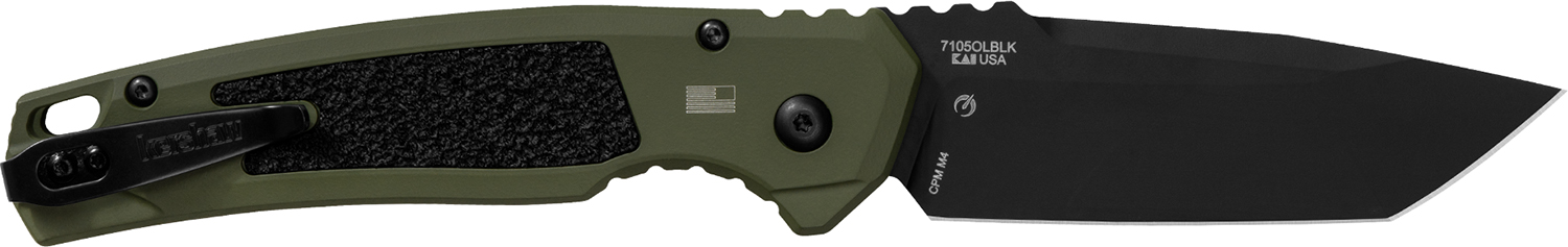 Kershaw 71050LBLK Launch 16 Automatic 3.45″ Folding Tanto Plain Black Cerakote CPM M4 Blade, Olive Cerakote w/Black Oxide Hardware Aluminum Handle, Includes Pocket Clip