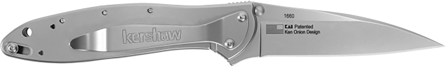 Kershaw 1660 Leek 3″ Folding Drop Point Plain Bead Blasted 14C28N Steel Blade, Bead Blasted 410 Stainless Steel Handle Includes Pocket Clip
