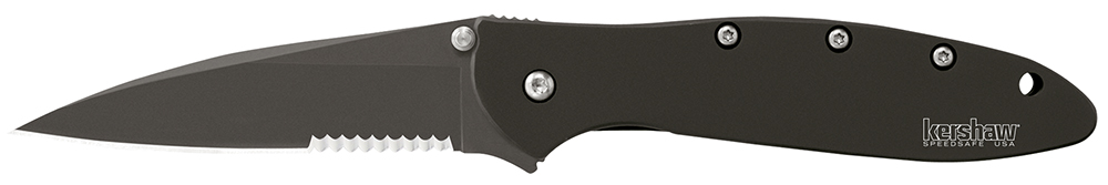 Kershaw 1660CKTST Leek 3″ Folding Modified Drop Point Part Serrated Black DLC 14C28N Steel Blade Black DLC 410 Stainless Steel Handle Includes Pocket Clip
