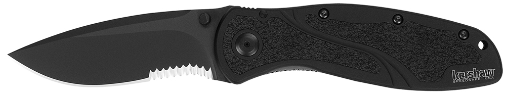 Kershaw 1670BLKST Blur 3.40″ Folding Drop Point w/Recurve Part Serrated Black DLC 14C28N Steel Blade Black Anodized Aluminum Handle Includes Pocket Clip