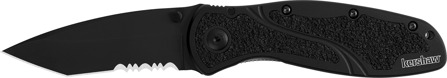 Kershaw 1670TBLKST Blur 3.40″ Folding Tanto Part Serrated Black DLC 14C28N Steel Blade Black Anodized Aluminum Handle Includes Pocket Clip