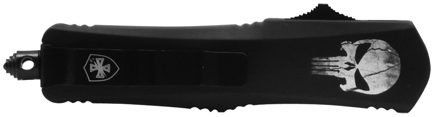Templar Knife LFL431 Gen II Fallen Large 3.50″ OTF Dagger Part Serrated Black Oxide Stonewashed 440C SS Blade, 5.25″ Black w/Skull Aluminum Handle, Glass Breaker