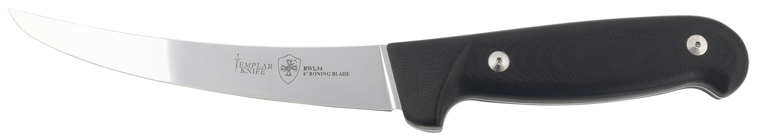 Templar Knife K6BBK362 Boning 6″ Fixed Plain Damasteel Blade, 5″ Black G10 Handle
