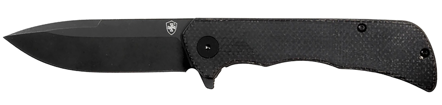 Templar Knife PFMBK321 Paladin 3.27″ Folding Drop Point Plain Black Powder Coated D2 Steel Blade, 4.40″ Black Micarta Handle