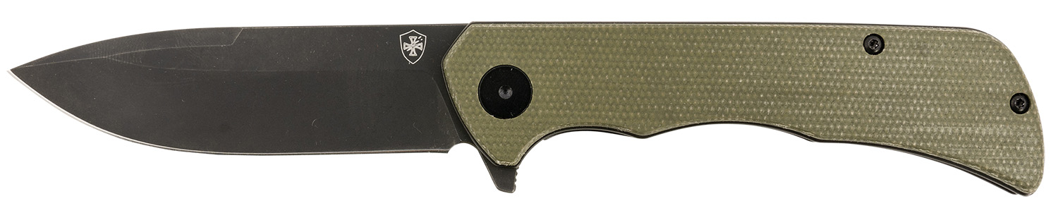 Templar Knife PFMGN321 Paladin 3.27″ Folding Drop Point Plain Black Powder Coated D2 Steel Blade, 4.40″ Green Micarta Handle
