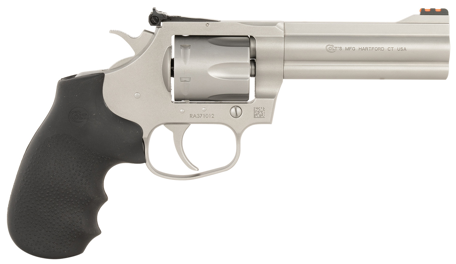Colt Mfg KCOBRASM4RTS King Cobra Target 357 Mag 6 Shot 4.25″ Matte Stainless Steel Barrel, Cylinder & Frame, Black Hogue Overmolded Grips, Exposed Hammer