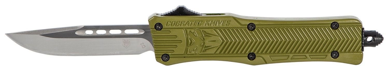 CobraTec Knives SODCTK1SDNS CTK-1  Small 2.75″ OTF Drop Point Plain D2 Steel Blade/OD Green Aluminum Handle Features Glass Breaker Includes Pocket Clip